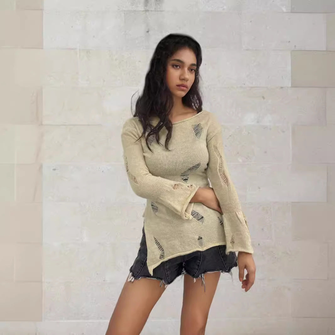 Damen modisches Oberteil mit strukturierten Cut-Outs und Ärmeln im Boller-Look EB