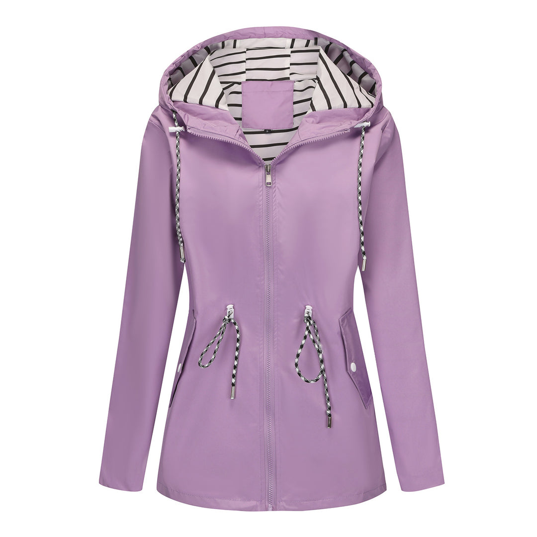 Damen nan leichte wasserdichte Parka Regenjacke mit Taillen-Kordelzug EB