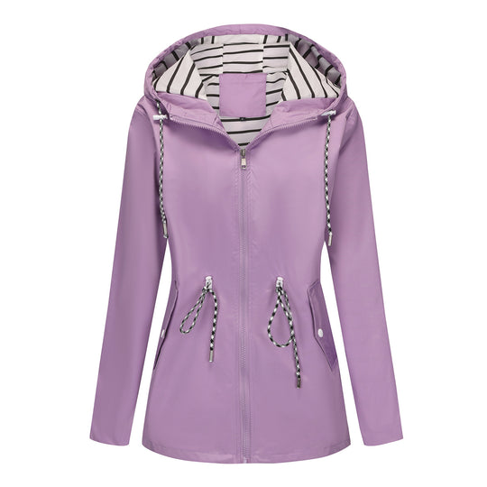 Damen nan leichte wasserdichte Parka Regenjacke mit Taillen-Kordelzug EB
