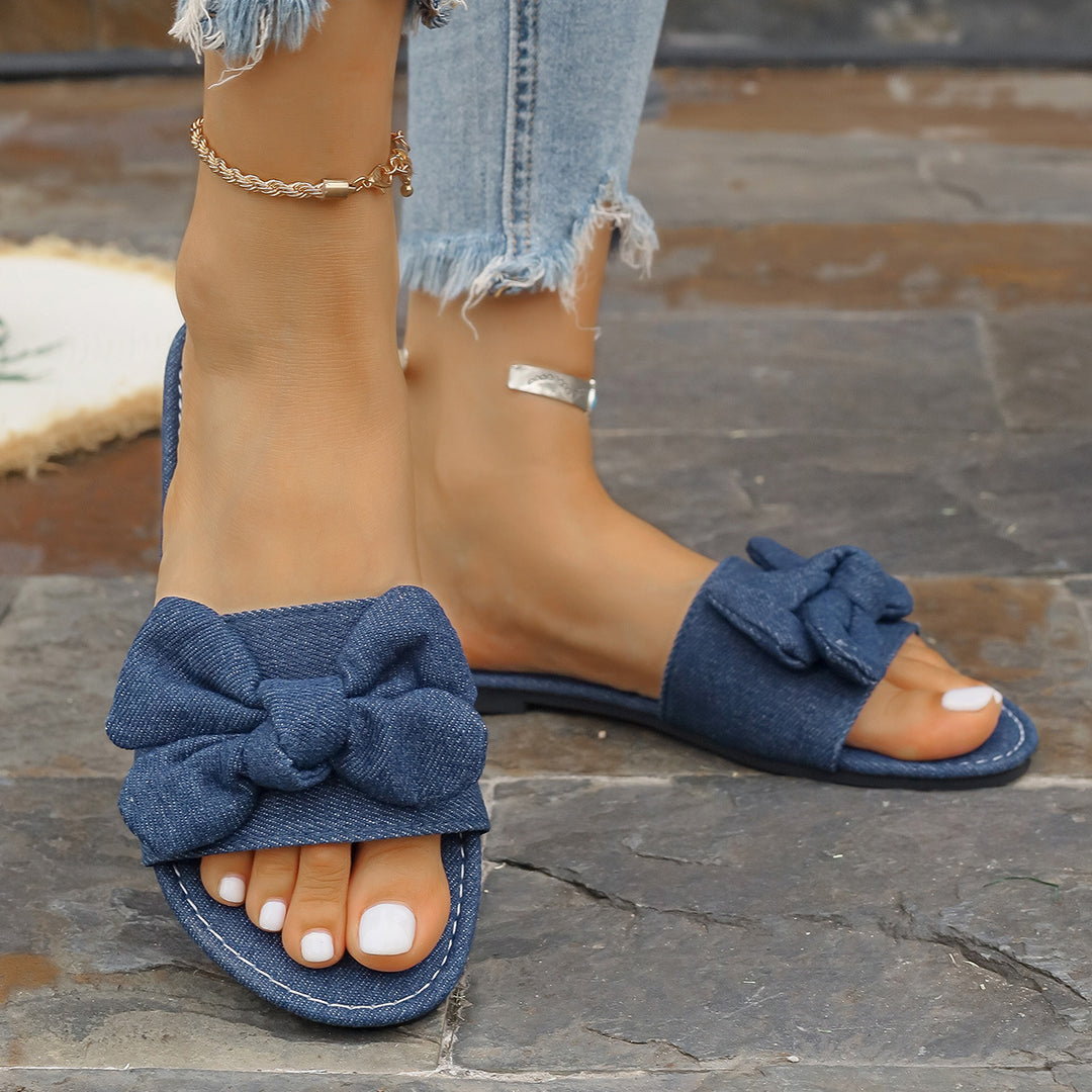 Damen Denim-Pantolette mit dekorativer Schleife EB