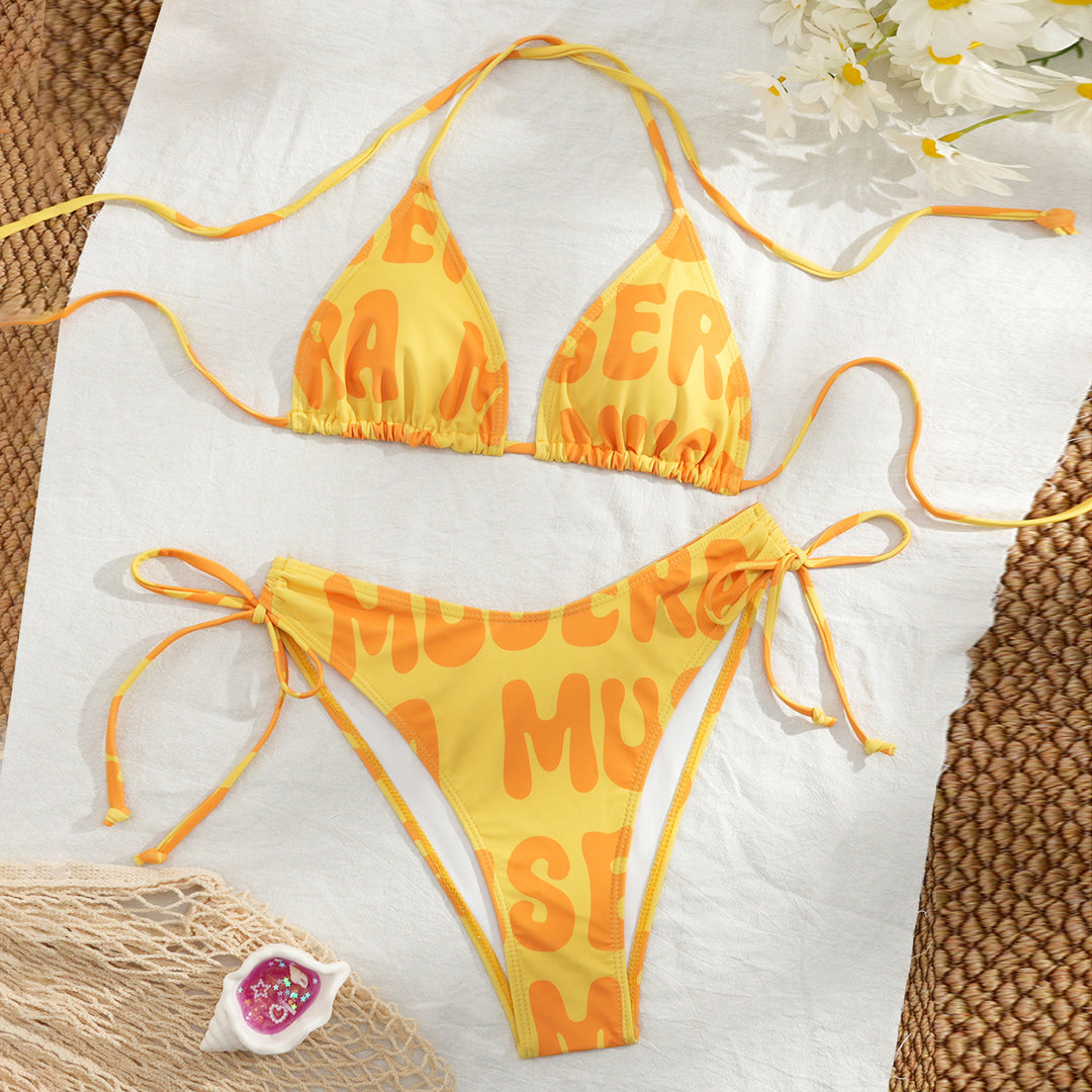Damen Bikini-Set mit verspieltem Farbmuster und verstellbaren Bändern EB