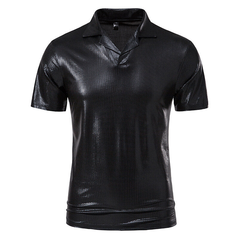 Herren modisches Poloshirt mit glänzendem Design und stylischem V-Ausschnitt EB