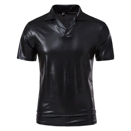 Herren modisches Poloshirt mit glänzendem Design und stylischem V-Ausschnitt EB