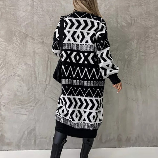 Damen Grobstrick-Cardigan mit grafischem Muster und offenem Schnitt EB