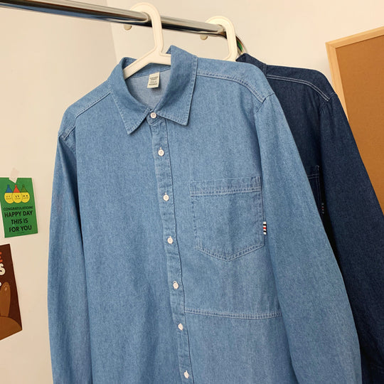 Herren Denim Longsleeve Hemd mit klassischem Button-Down-Kragen EB