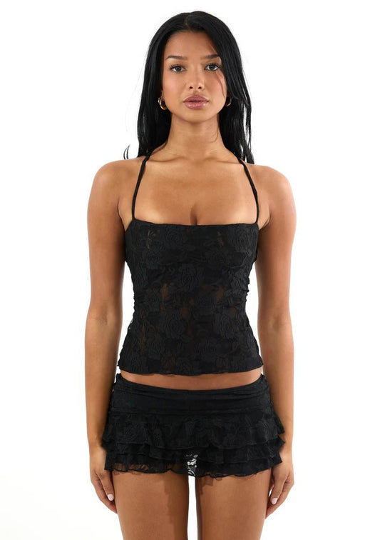 Damen Spaghetti-Träger Crop-Top mit Spitzenmuster EB