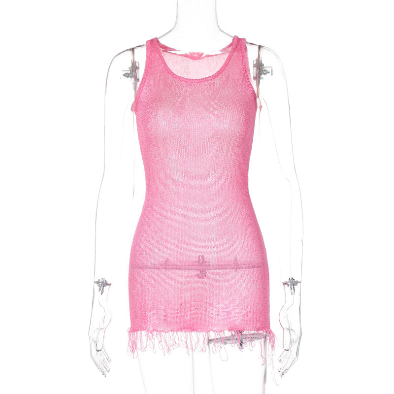 Damen Netzkleid mit zarten Fransen EB
