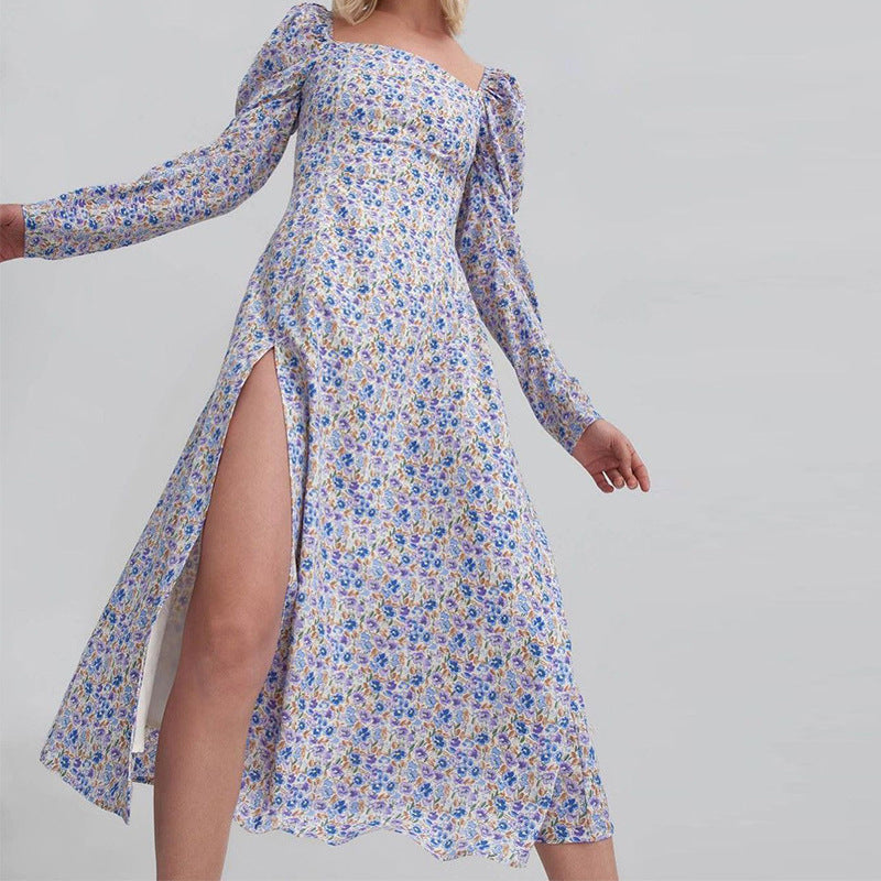 Damen Maxikleid mit voluminösen Ärmeln und seitlichem Schlitz EB