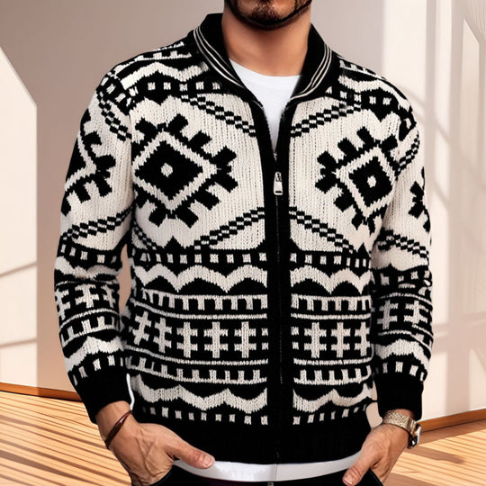 Herren designorientierte Strickjacke mit geometrischem Muster EB