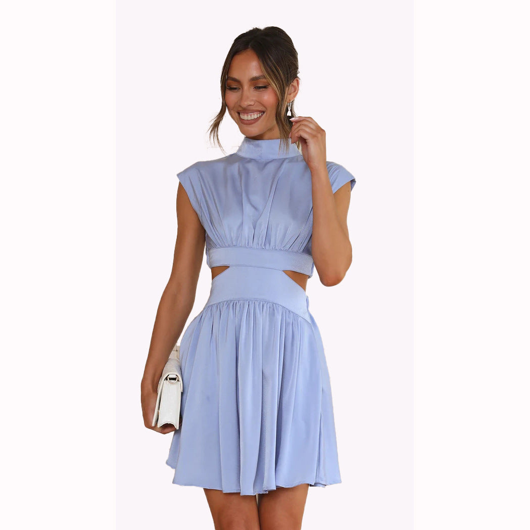 Damen elegantes Kleid mit Cut-Out-Design und hohem Kragen EB