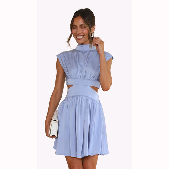 Damen elegantes Kleid mit Cut-Out-Design und hohem Kragen EB
