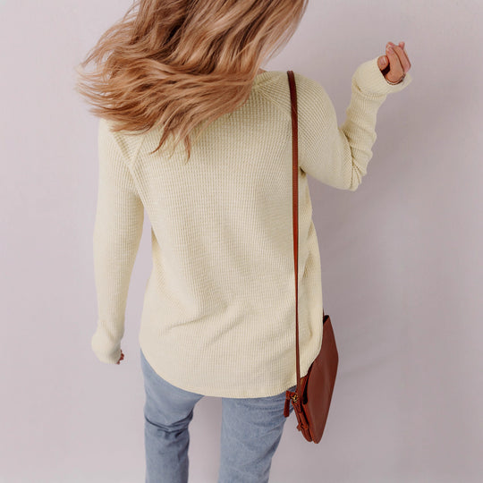 Damen lässiger Henley-Pullover aus strukturiertem Material EB