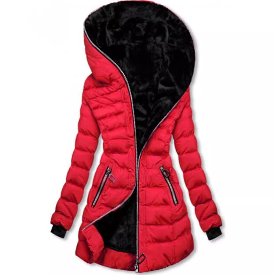 Damen gefütterte Winterjacke mit hohem Kragen und stilvollen Reißverschlusstaschen EB