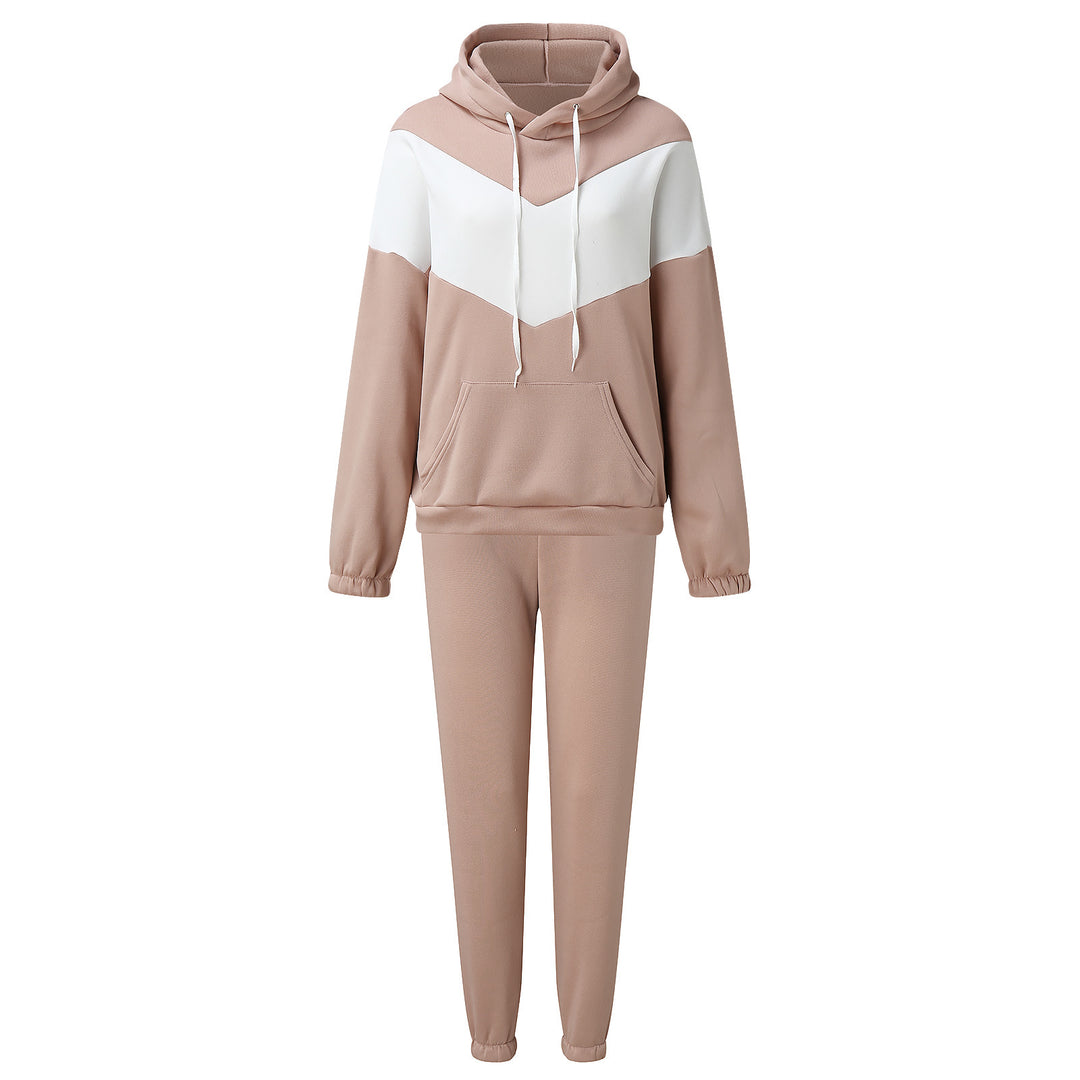 Damen zweiteiliges Loungewear-Set mit Chevron-Kapuzenpullover und taillierter Tapered-Jogginghose EB