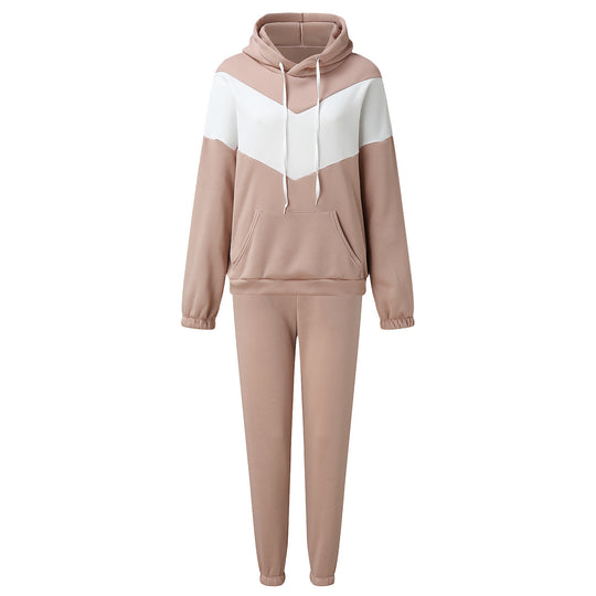 Damen zweiteiliges Loungewear-Set mit Chevron-Kapuzenpullover und taillierter Tapered-Jogginghose EB