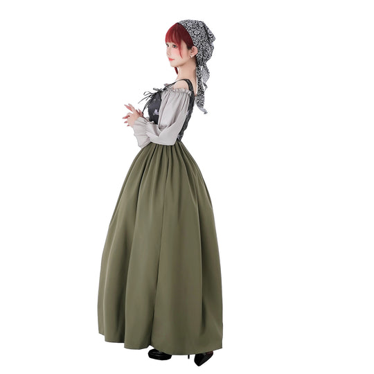Damen nan Renaissance-inspiriertes Maxikleid mit Schnürkorsett und Carmenärmeln EB