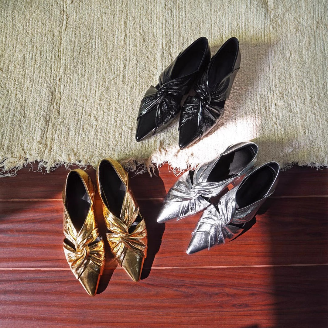 Damen elegante spitze Ballerina-Schuhe mit glamourösem Knoten-Design EB