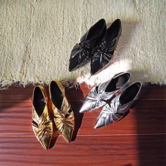 Damen elegante spitze Ballerina-Schuhe mit glamourösem Knoten-Design EB