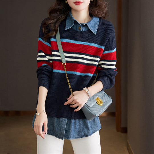 Damen gestreifter Strickpullover mit lässigem Schnitt und angenehmem Tragegefühl EB