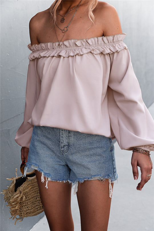 Damen Bluse mit off-shoulder Design und Rüschendetail EB