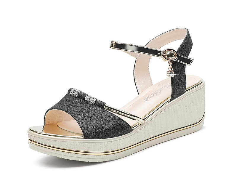 Damen Wedge-Sandalen mit funkelnden Applikationen und verstellbarem Riemen EB
