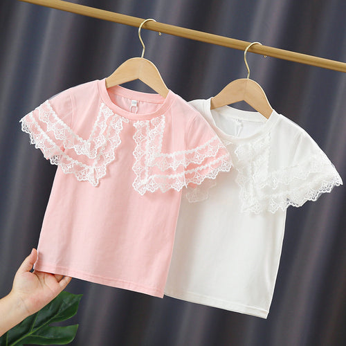 Mädchen T-Shirt mit Spitzenärmeln EB