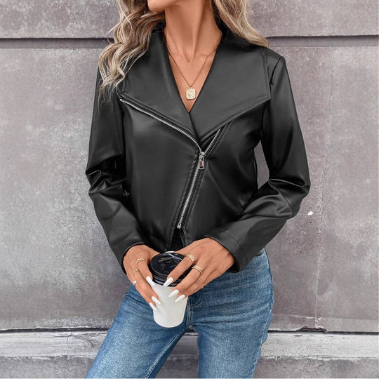 Damen modische Bikerjacke mit asymmetrischem Reißverschluss EB