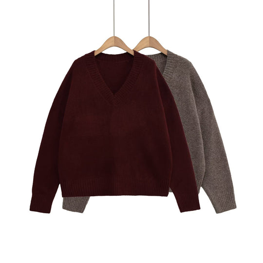 Damen V-Ausschnitt Strickpullover EB