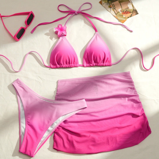 Damen Triangel-Bikini Set mit floralem Detail und Wickelrock EB