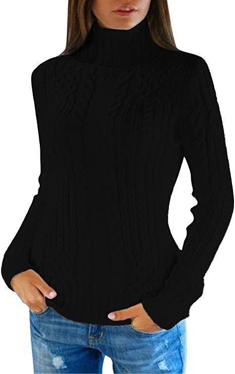 Damen Strickpullover mit hochgeschlossenem Kragen und Zopfmuster EB