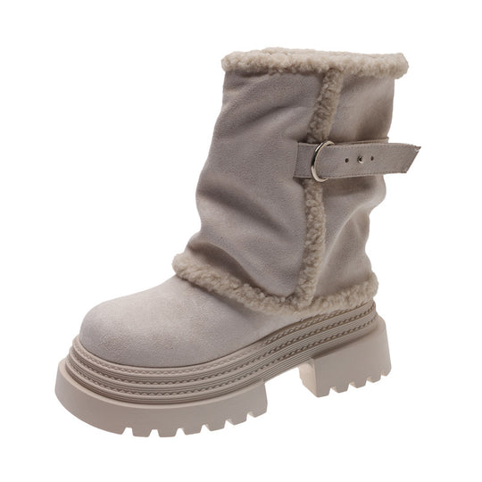 Damen kuschelige Winterstiefel mit modischer Schnallenverzierung EB