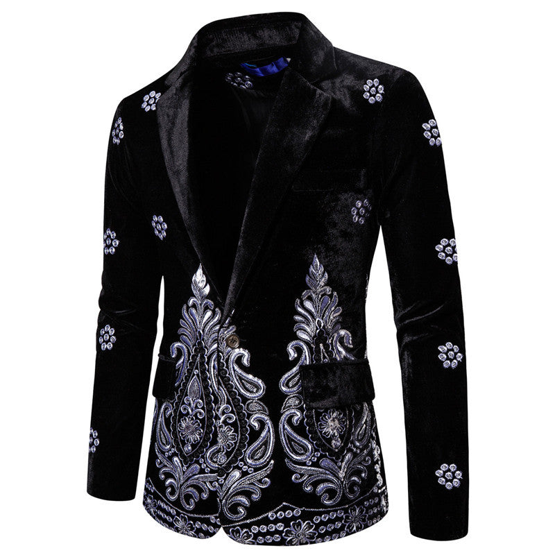 Herren eleganter Samtblazer mit opulenter Stickerei EB
