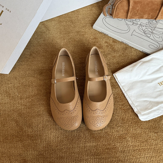 Damen Elegante Mary Jane Ballerinas mit feinen Lochmustern und modischem Riemchen EB
