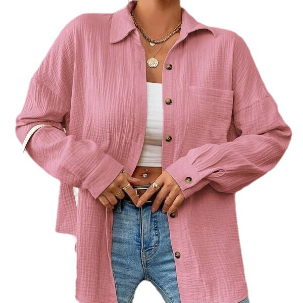 Damen Lässiges Overshirt mit Knopfleiste und Brusttasche EB