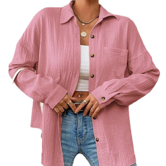 Damen Lässiges Overshirt mit Knopfleiste und Brusttasche EB