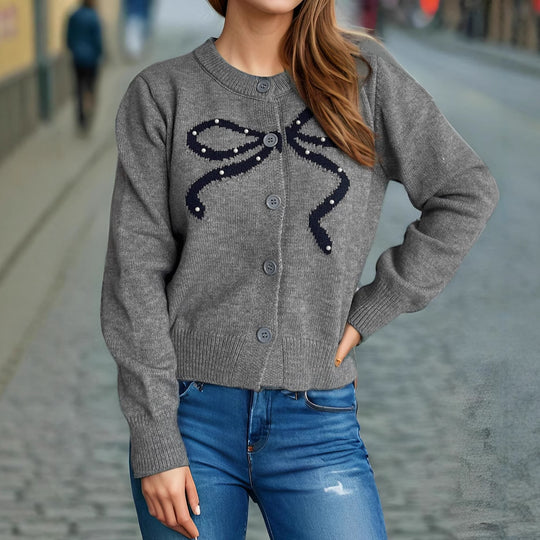 Damen Strickjacke mit verspieltem Schleifenmotiv und hochwertigen Knopfdetails EB