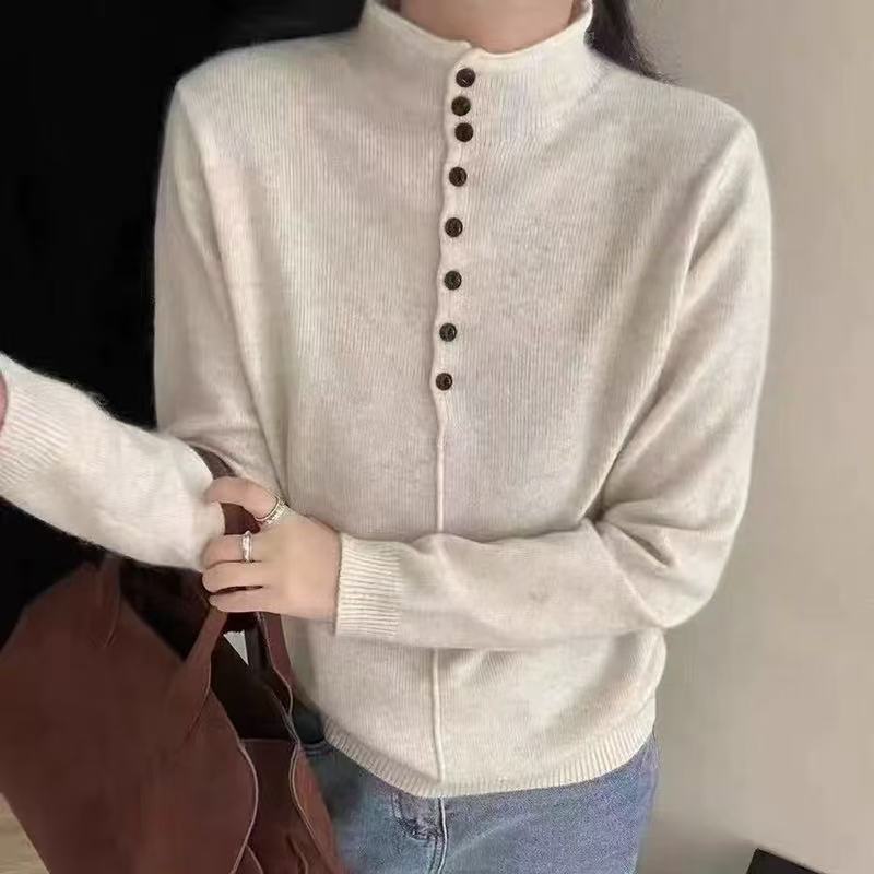 Damen Hochgeschlossener Strickpullover mit Knopfdetails EB