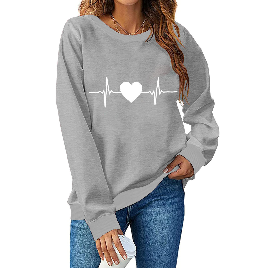 Damen Sweatshirt mit kreativem Herzschlag-Design EB