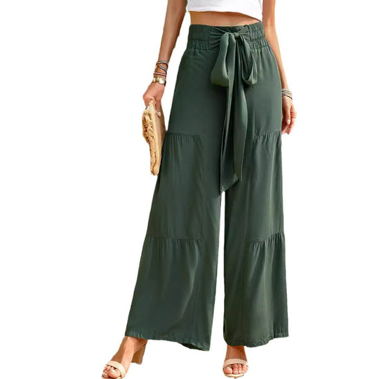 Damen lockere Palazzo-Hose mit Taillenschnürung und praktischen Taschen EB