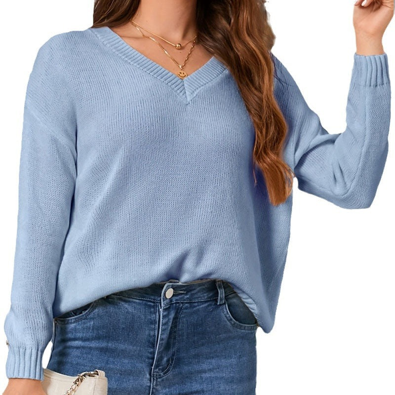 Damen lässiger V-Ausschnitt Pullover EB