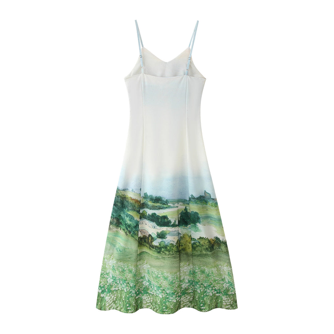 Damen Maxikleid mit kunstvollem Landschaftsdruck EB