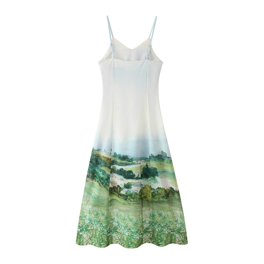 Damen Maxikleid mit kunstvollem Landschaftsdruck EB