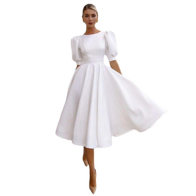 Damen A-Linie Kleid mit Puffärmeln und Taillierung EB