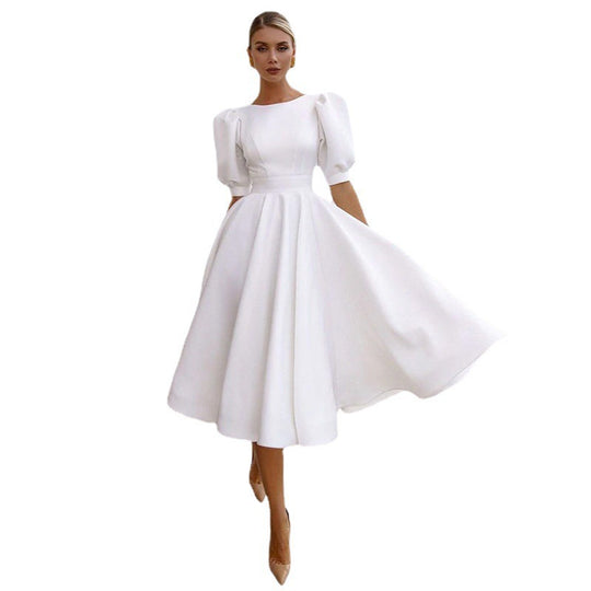Damen A-Linie Kleid mit Puffärmeln und Taillierung EB