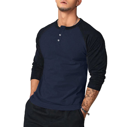 Herren Langarm-Henley-Shirt mit Kontrastärmel EB