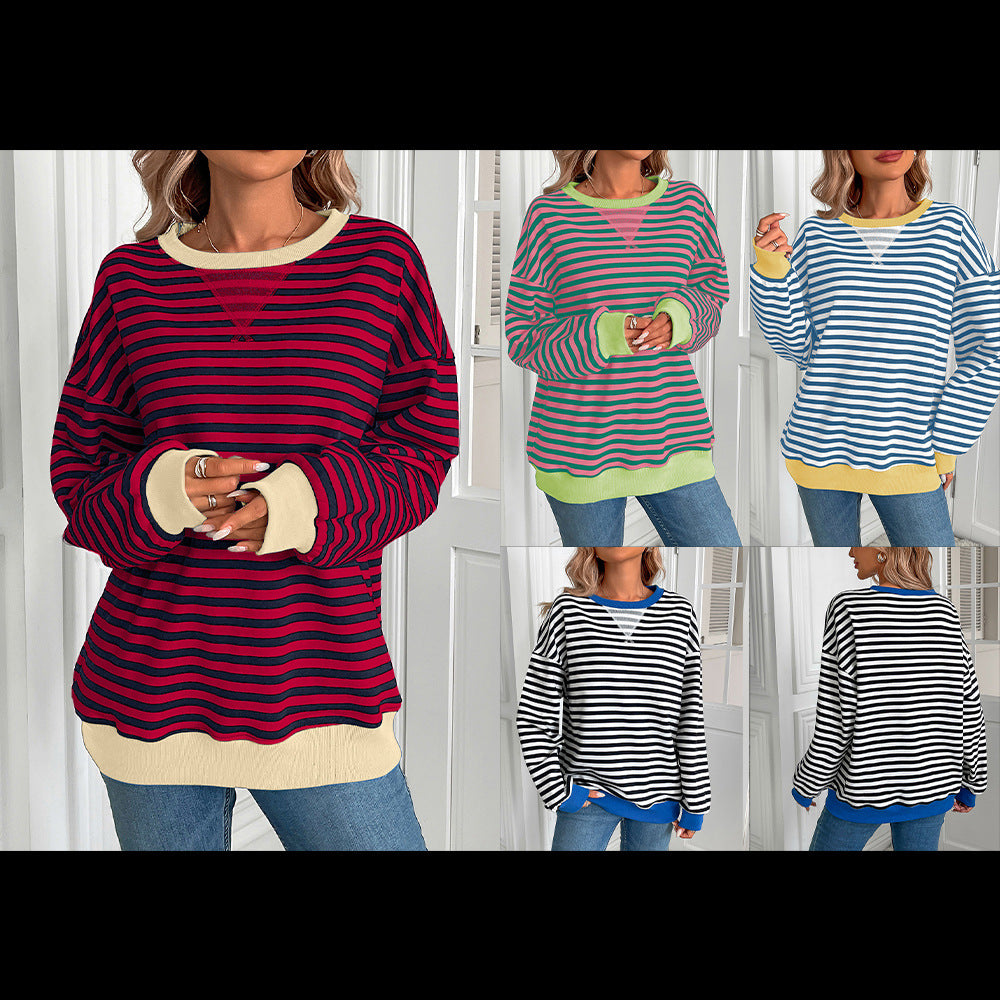 Damen gestreifter Pullover mit lockerer Passform EB