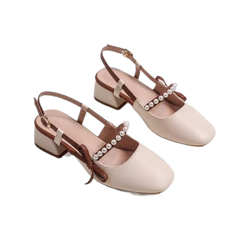 Damen Slingback-Pumps mit eleganten Perlenschmuck und komfortablem Blockabsatz EB
