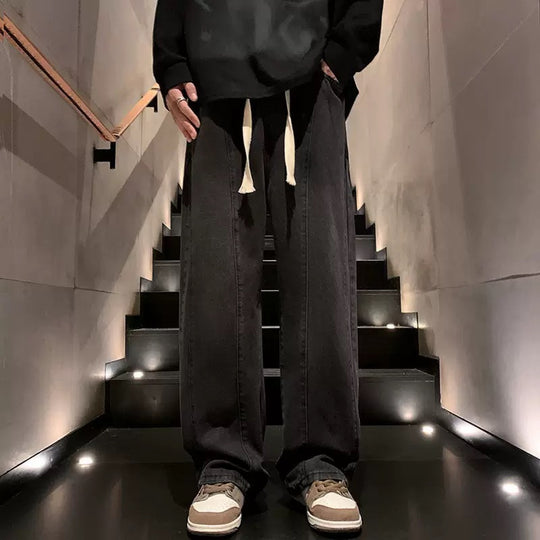 Herren weite Denim-Hose im urbanen Stil mit lässigem Schnitt und bequemem Gummizug EB