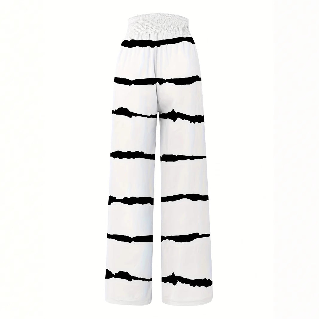Damen Luftige Sommerhose mit seitlichen Taschen und modischem Streifenmuster EB