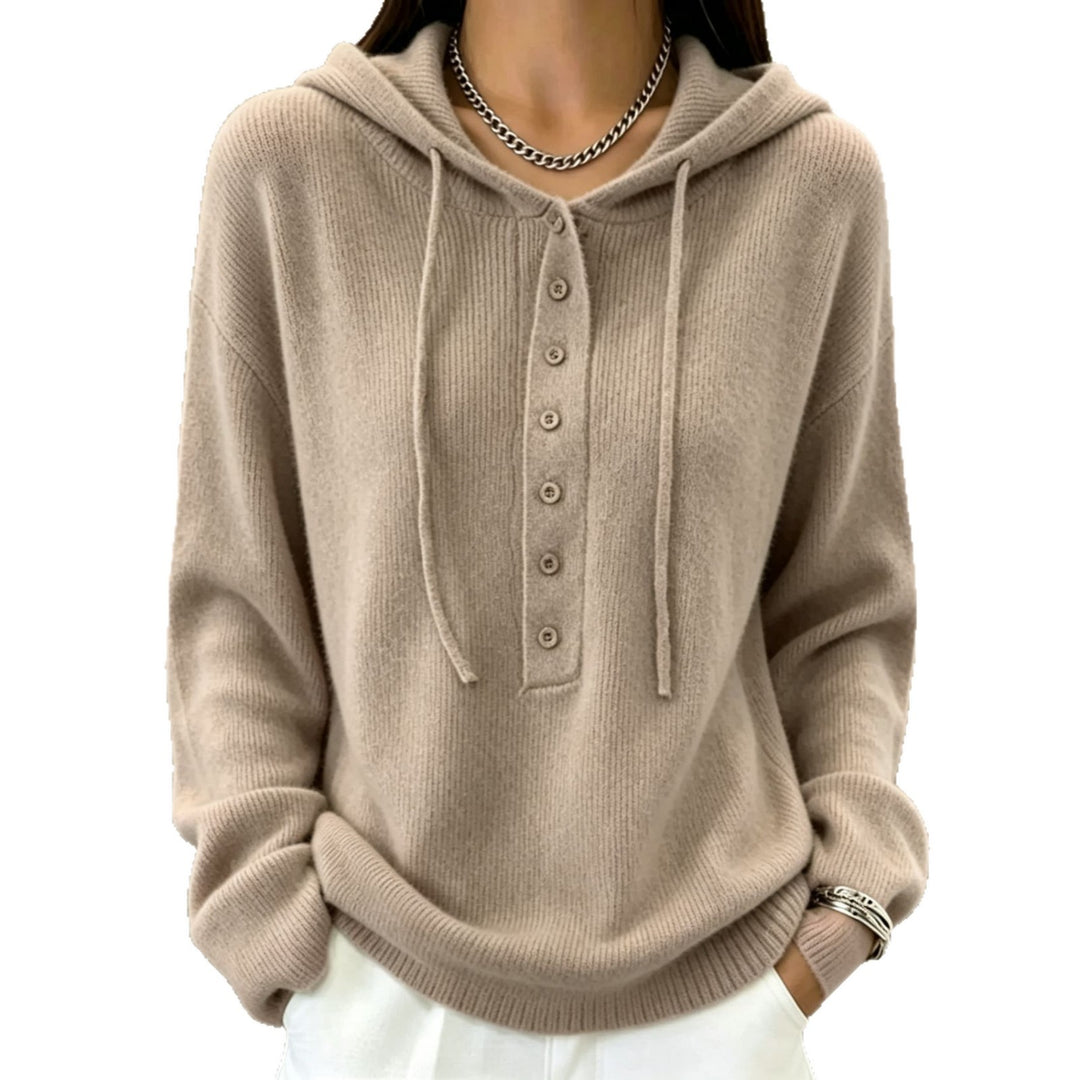 Damen Kapuzenpullover aus weichem Feinstrick mit Knopfleiste und relaxed Fit EB